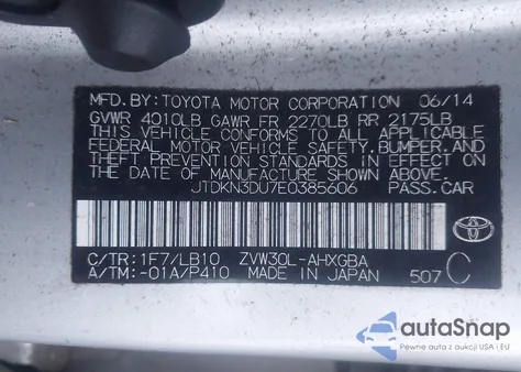 2014 Toyota Prius Four z USA, uszkodzony, nr VIN JTDKN3DU7E0385606